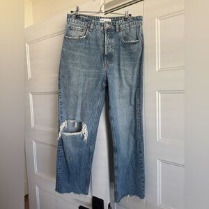 Zara High Rise Ripped Straight Denim Jeans 4365/238